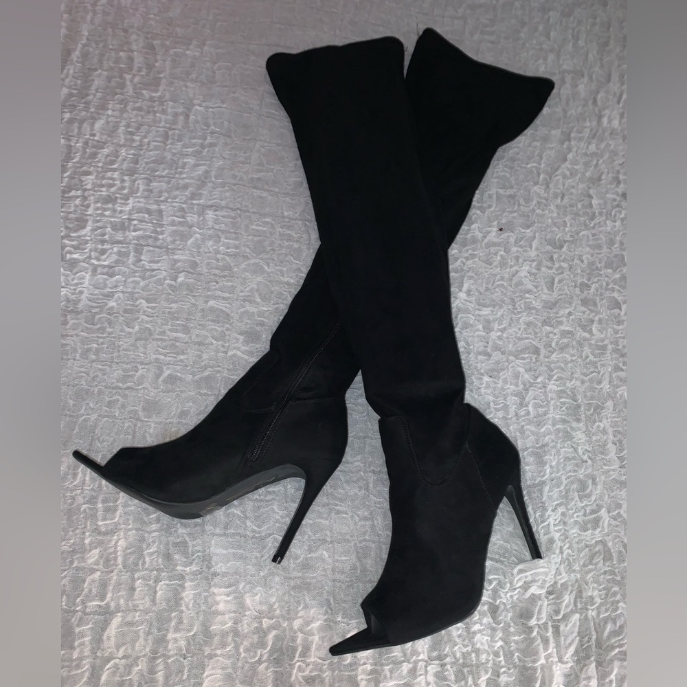 Very Cute Black Over The Knee Thigh High Open Toe High Heel Boots